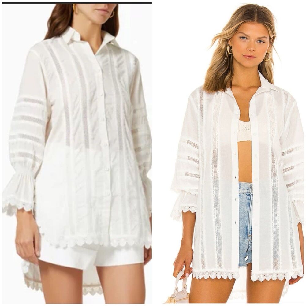 Waimari Catalana Lace Tunic Top Womens XS White Cotton Crochet Trim Boho Cottage